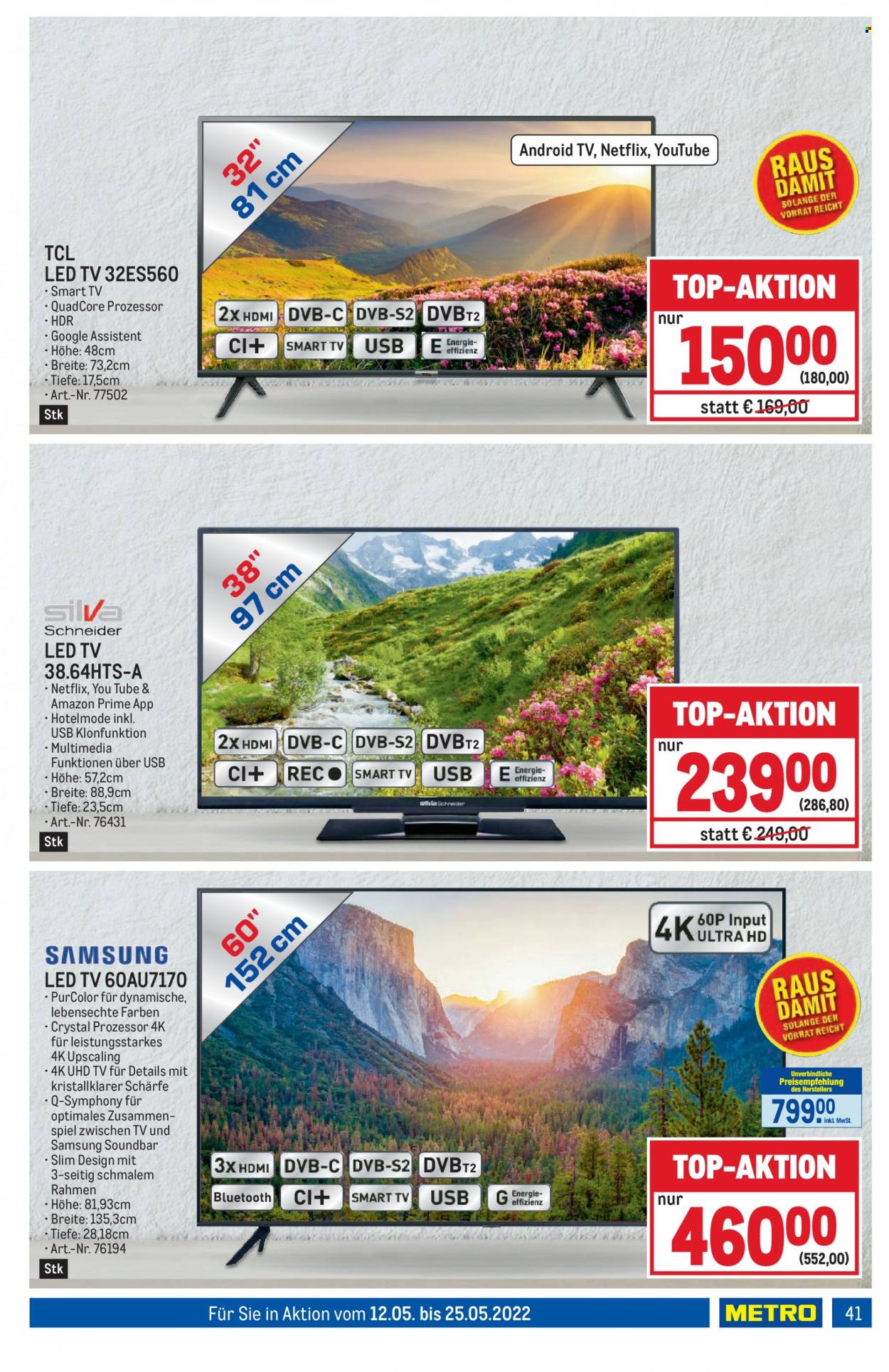 Angebote Metro - 12.5.2022 - 25.5.2022 - Verkaufsprodukte - Samsung, Android TV, UHD-TV, LED TV, Smart TV, Soundbar. Seite 41.