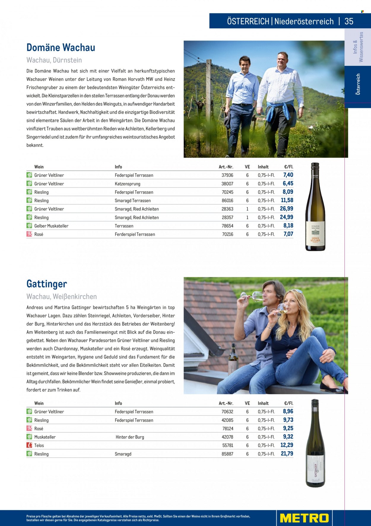 Angebote Metro - 7.9.2022 - 30.4.2023 - Verkaufsprodukte - Trauben, Heinz, Wein, Riesling, Chardonnay, Weißwein, Grüner Veltliner, Alkohol, Gelber Muskateller, Blender. Seite 35.