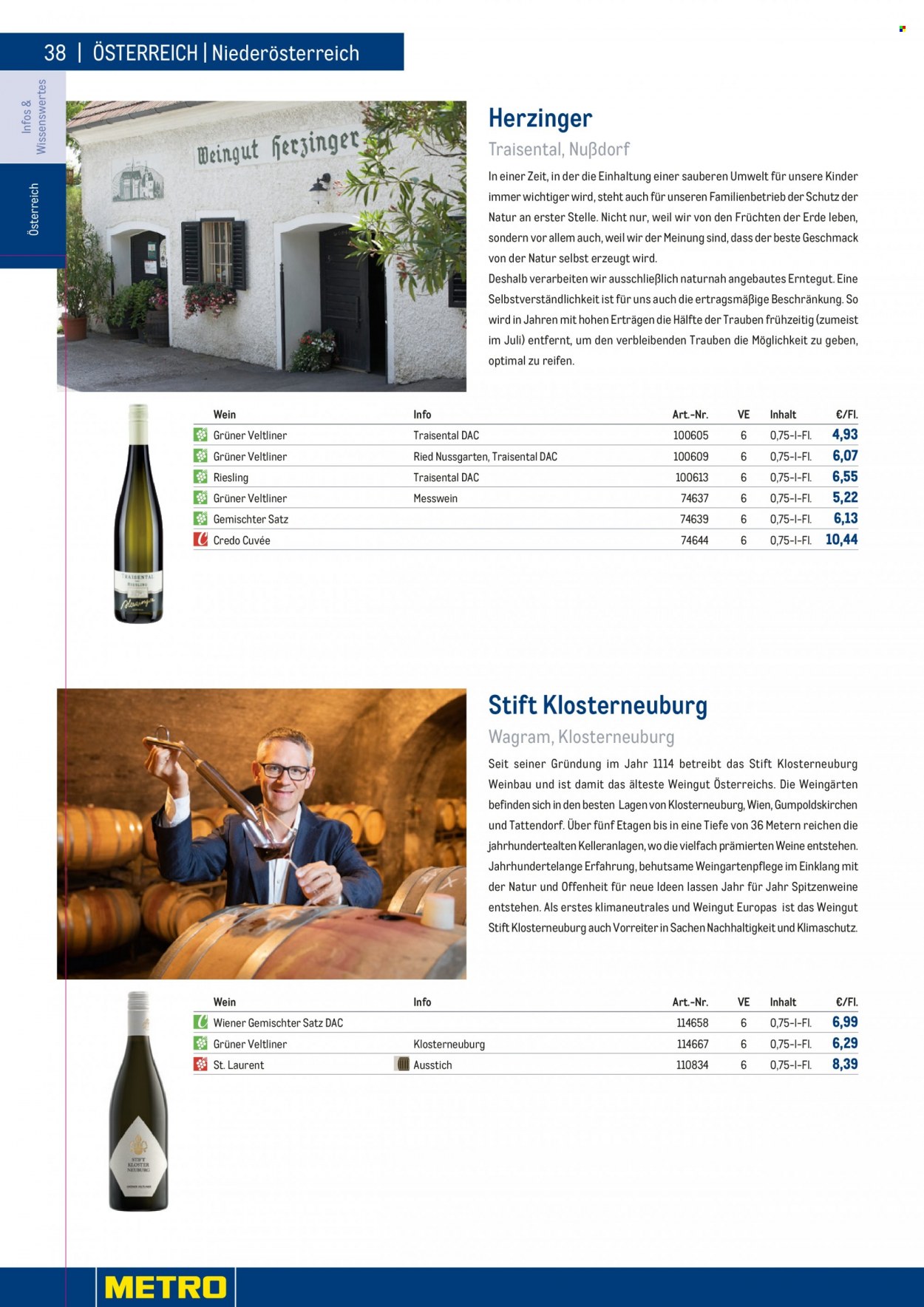 Angebote Metro - 7.9.2022 - 30.4.2023 - Verkaufsprodukte - Wein, Riesling, Weißwein, Grüner Veltliner, Alkohol, Gemischter Satz. Seite 38.