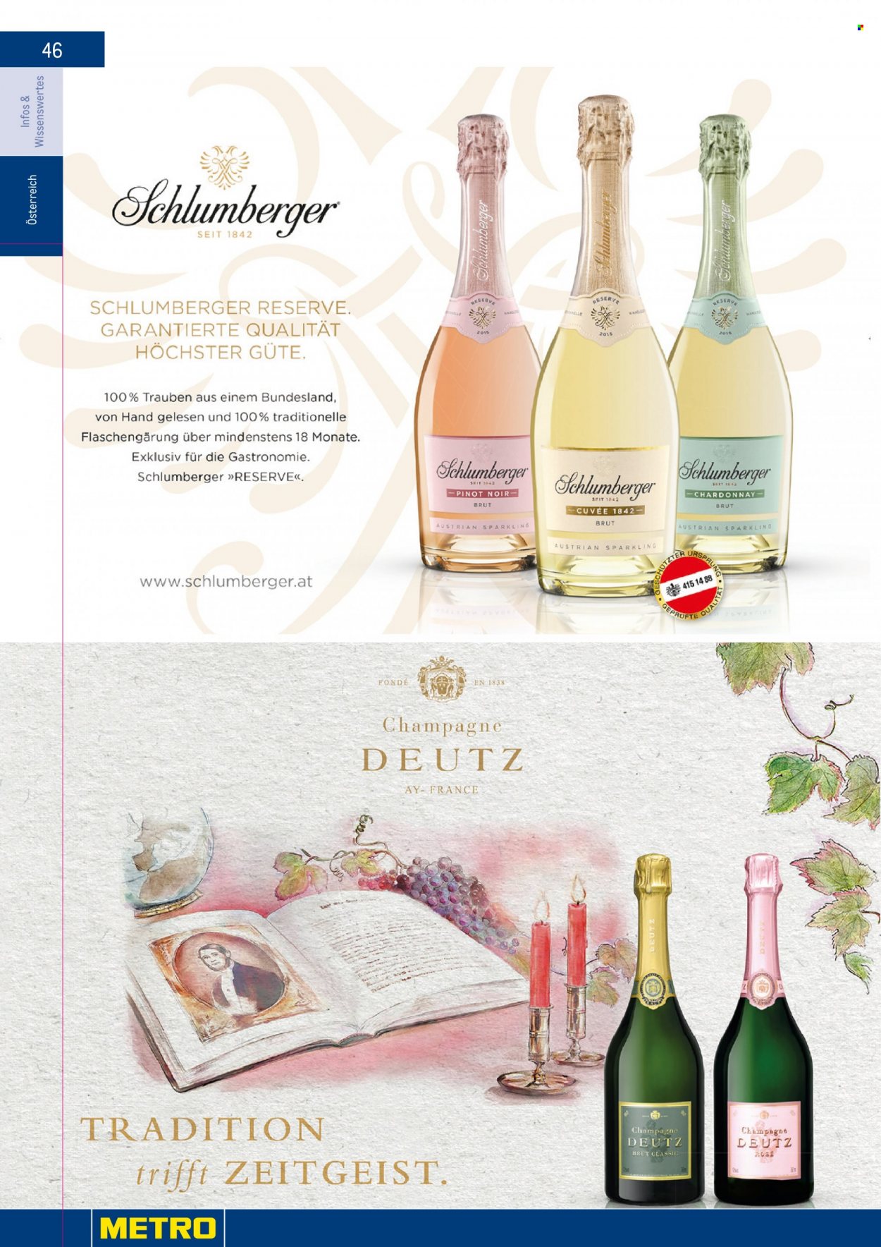 Angebote Metro - 7.9.2022 - 30.4.2023 - Verkaufsprodukte - Trauben, Wein, Spätburgunder, Champagne, Chardonnay, Pinot Noir. Seite 46.