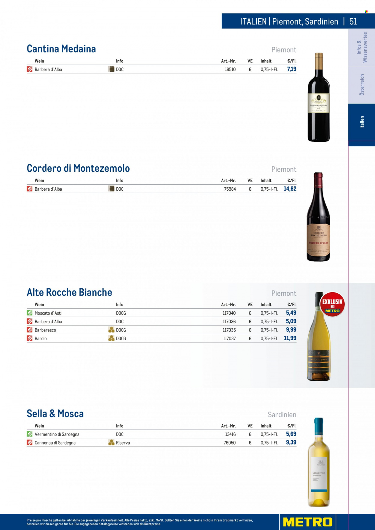 Angebote Metro - 7.9.2022 - 30.4.2023 - Verkaufsprodukte - Wein, Barolo, Alkohol. Seite 51.
