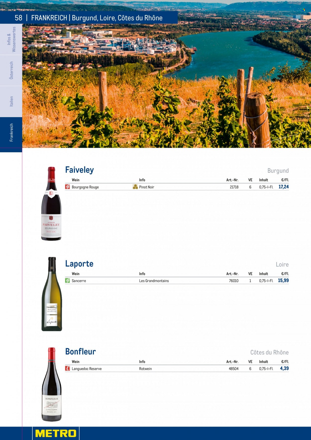 Angebote Metro - 7.9.2022 - 30.4.2023 - Verkaufsprodukte - Wein, Bourgogne, Spätburgunder, Rotwein, Alkohol, Pinot Noir. Seite 58.