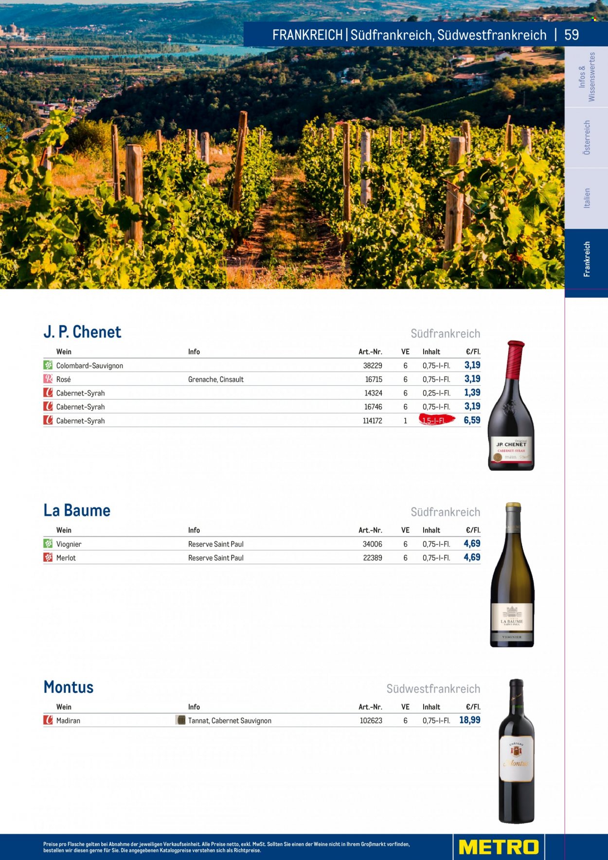 Angebote Metro - 7.9.2022 - 30.4.2023 - Verkaufsprodukte - Wein, Cabernet Sauvignon, Merlot, Alkohol. Seite 59.