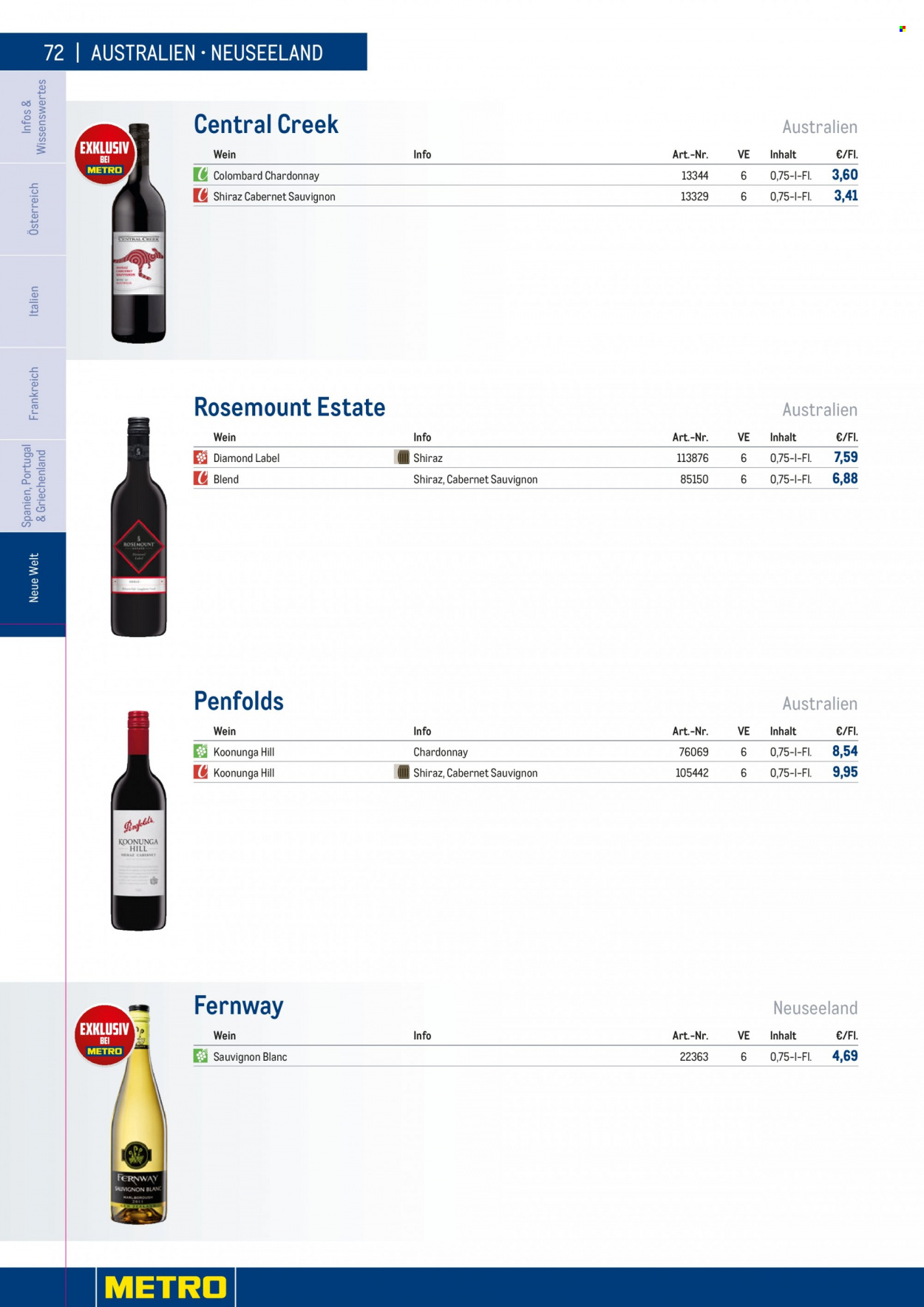 Angebote Metro - 7.9.2022 - 30.4.2023 - Verkaufsprodukte - Wein, Cabernet Sauvignon, Chardonnay, Weißwein, Alkohol, Sauvignon Blanc. Seite 72.