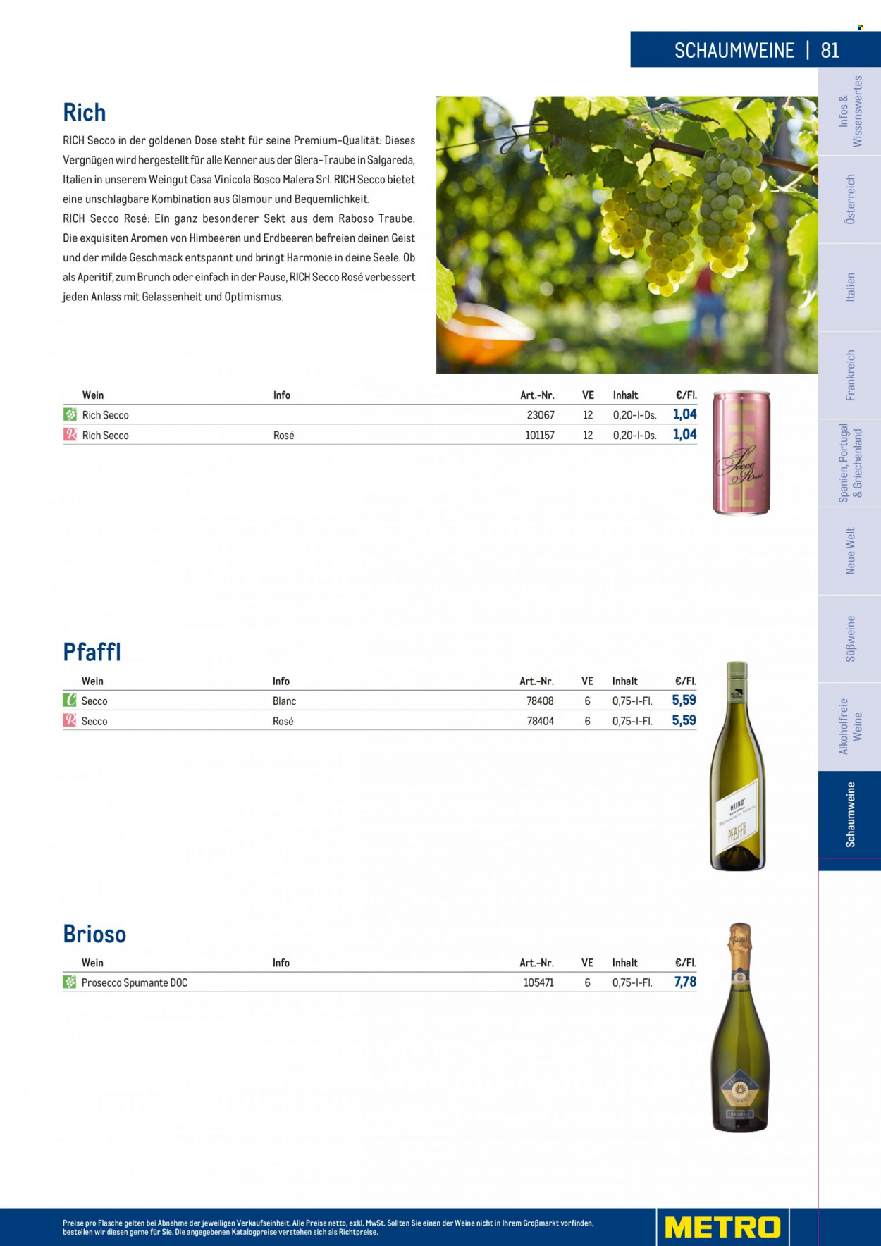 Angebote Metro - 7.9.2022 - 30.4.2023 - Verkaufsprodukte - Wein, Sekt, Vino Spumante, Prosecco, Alkohol, Aperitif. Seite 81.