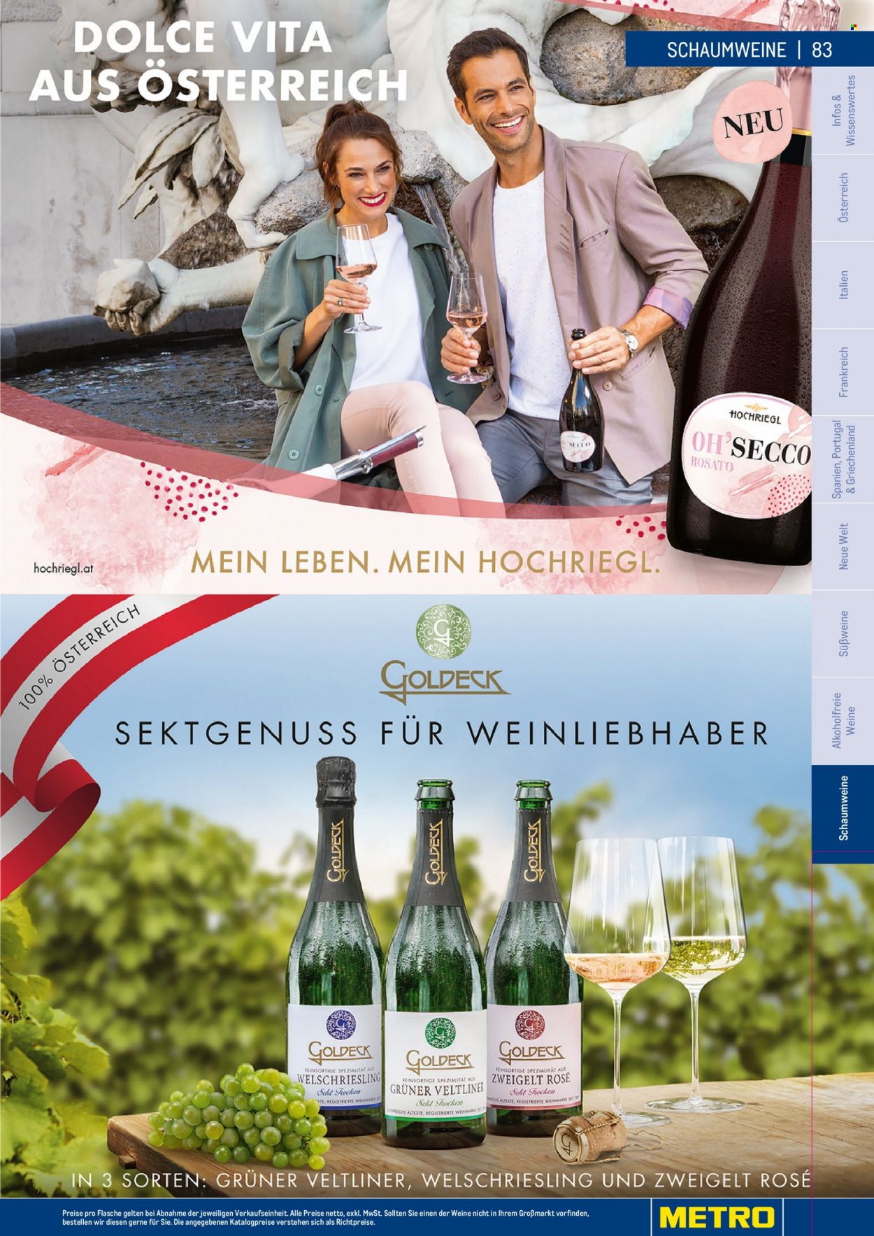 Angebote Metro - 7.9.2022 - 30.4.2023 - Verkaufsprodukte - Wein, Weißwein, Zweigelt, Grüner Veltliner, Alkohol, Welschriesling. Seite 83.