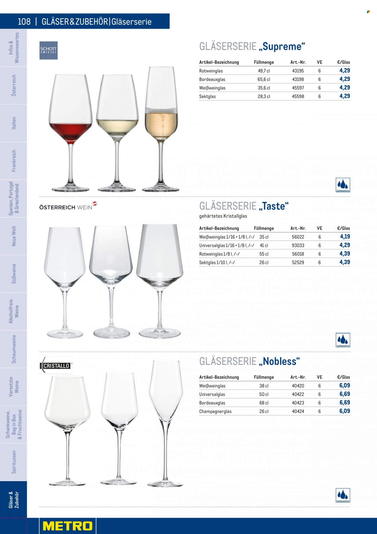 Angebote Metro - 7.9.2022 - 30.4.2023 - Verkaufsprodukte - Wein, Weißweinglas, Champagnerglas, Gläser. Seite 108.