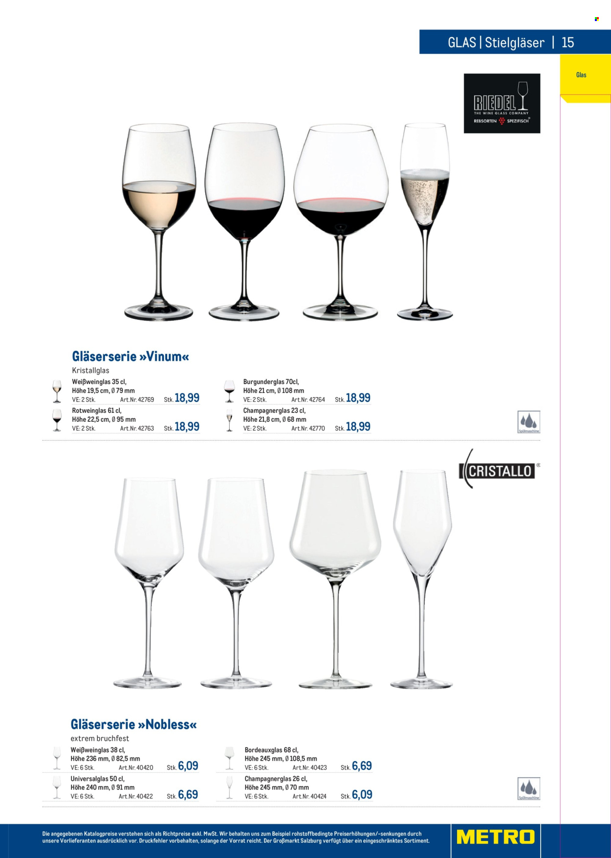 Angebote Metro - Verkaufsprodukte - Weißweinglas, Champagnerglas, Gläser. Seite 15.