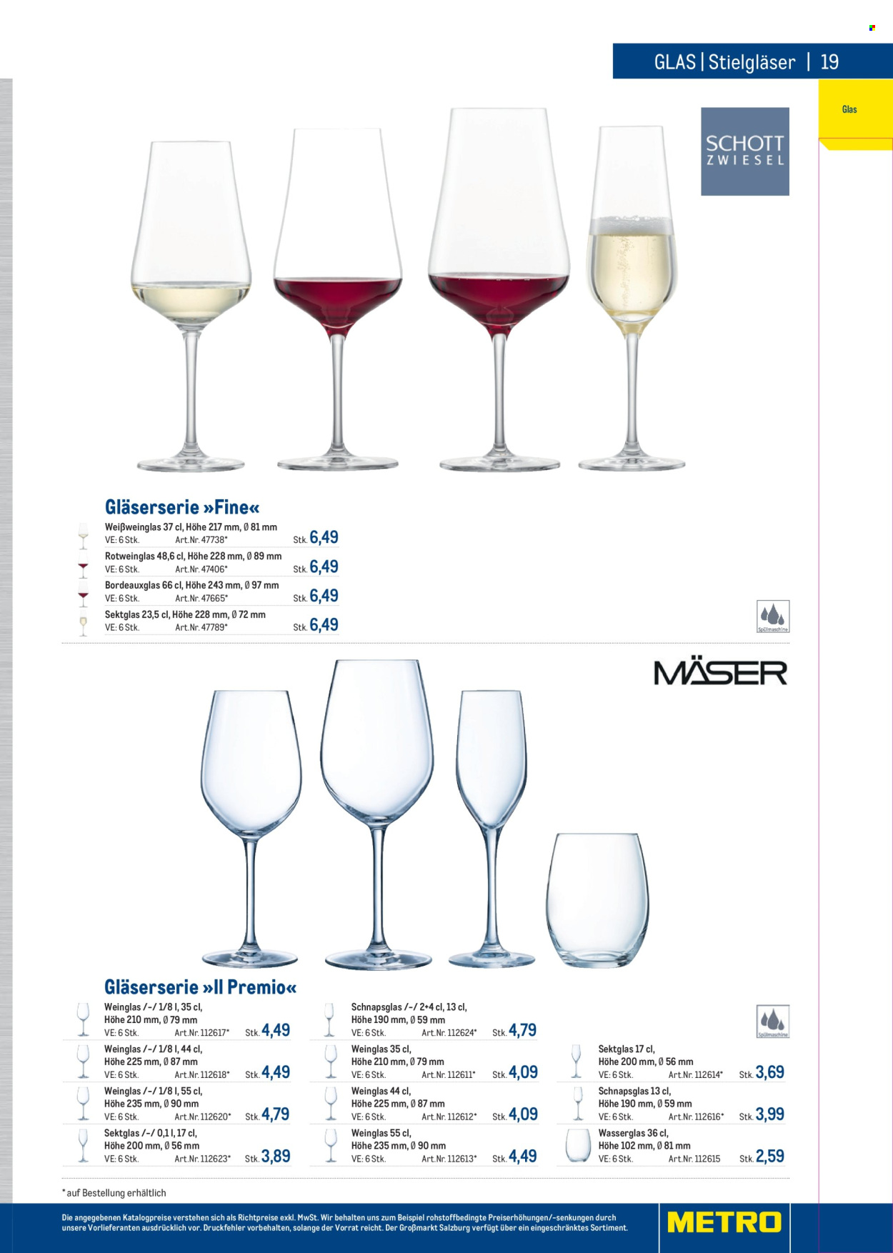 Angebote Metro - Verkaufsprodukte - Weißweinglas, Gläser. Seite 19.