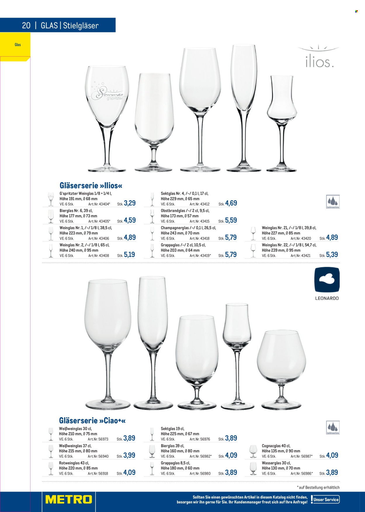 Angebote Metro - Verkaufsprodukte - Weißweinglas, Champagnerglas, Gläser. Seite 20.