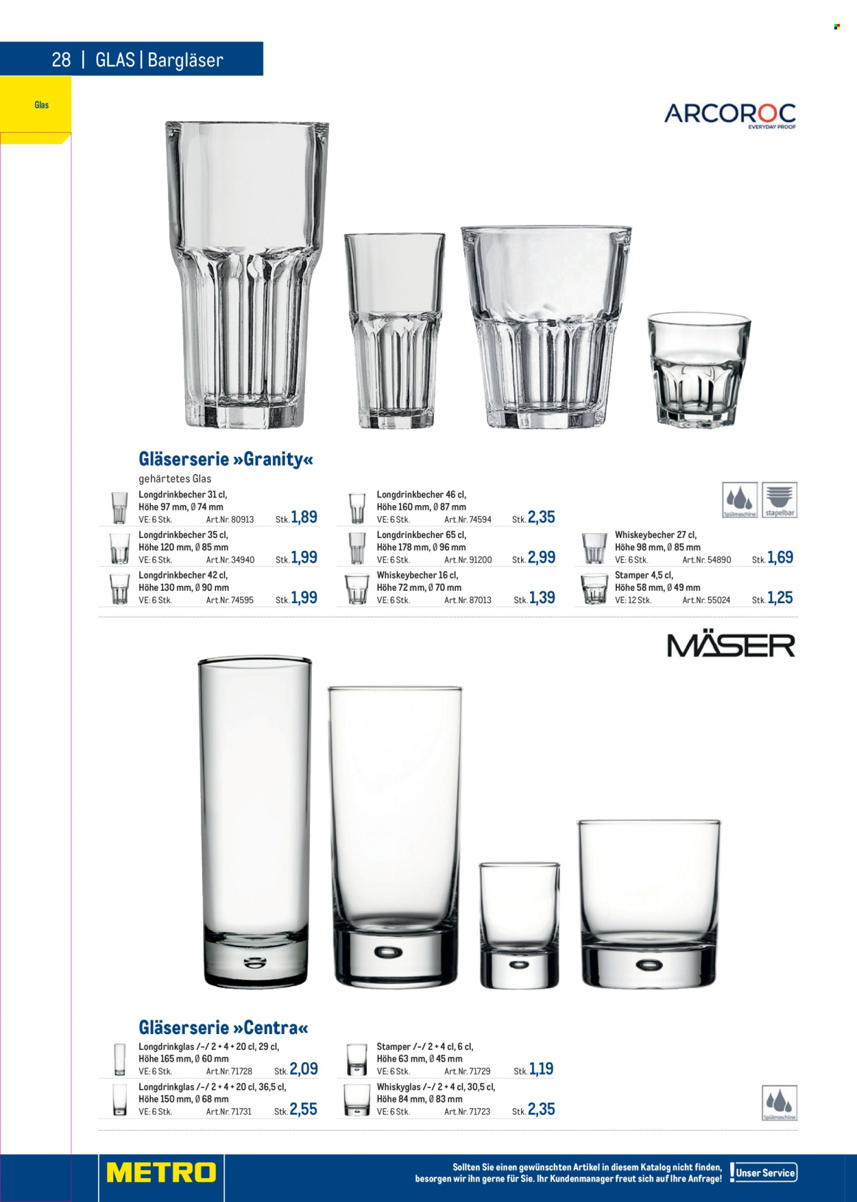 Angebote Metro - Verkaufsprodukte - Becher, Whiskybecher, Whiskyglas, Gläser. Seite 28.