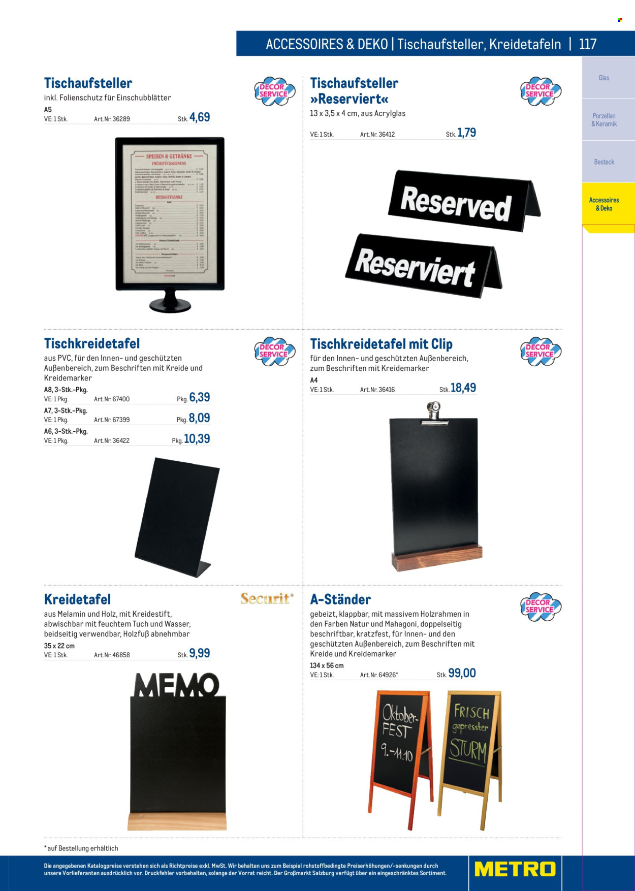 Angebote Metro - Verkaufsprodukte - Besteck, Kreide, Kreidemarker. Seite 117.