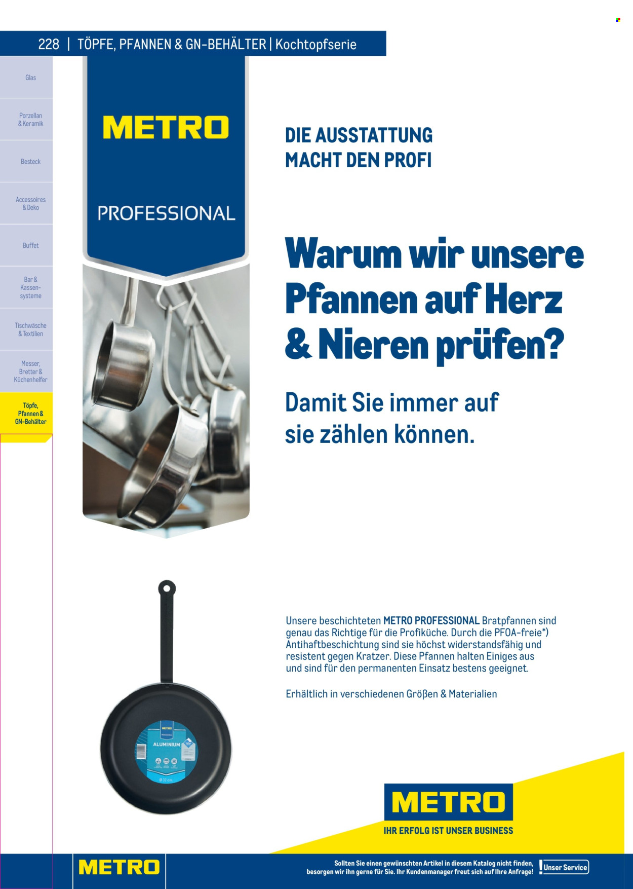 Angebote Metro - Verkaufsprodukte - Besteck, Pfanne, Messer, Behälter, Küchenhelfer, Tischwäsche. Seite 228.