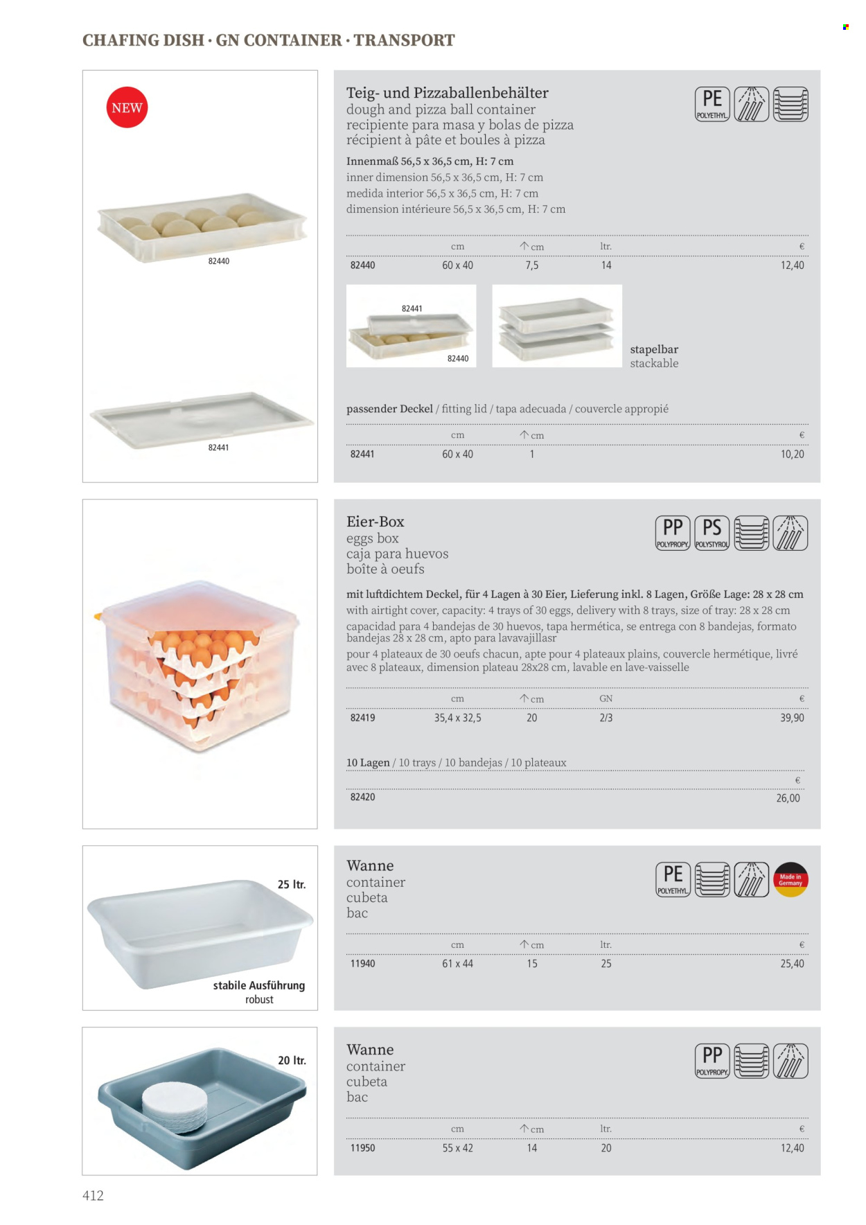 Angebote Metro - Verkaufsprodukte - Container, Pizza, Eier, Wanne, Chafing Dish, Ball. Seite 412.