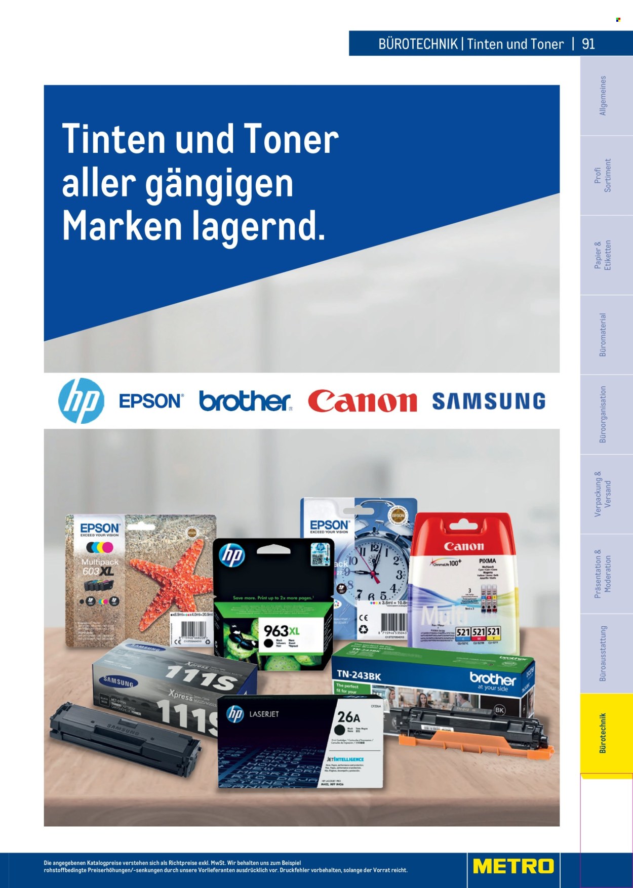 Angebote Metro - Verkaufsprodukte - Samsung, Perfect Fit, HP, Canon, Epson, Brother, Toner. Seite 91.