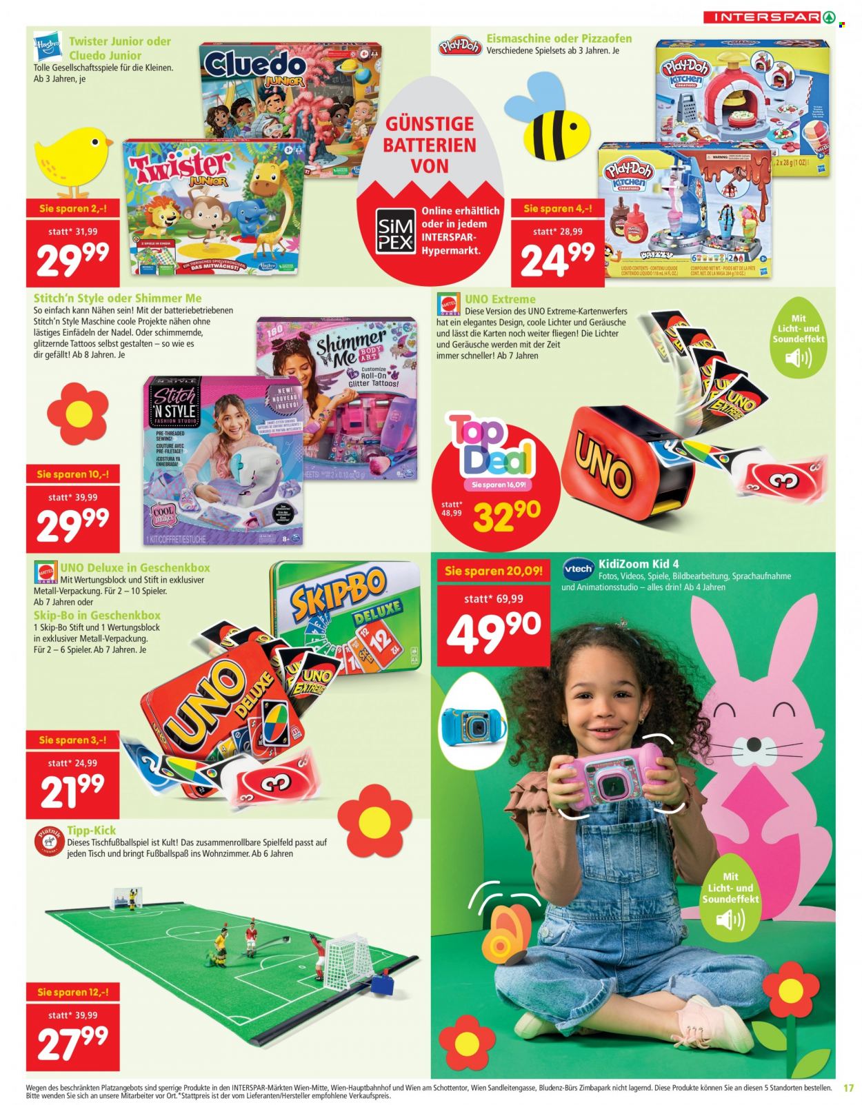 Angebote INTERSPAR - 23.2.2023 - 12.4.2023 - Verkaufsprodukte - Tisch, Geschenkbox, Deoroller, Batterien, Hasbro, Eismaschine, Pizzaofen, Play-Doh. Seite 17.