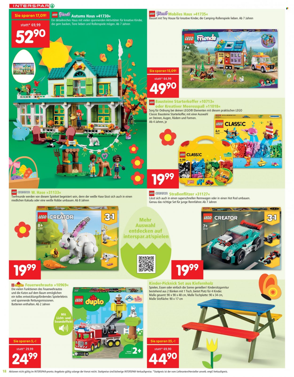 Angebote INTERSPAR - 23.2.2023 - 12.4.2023 - Verkaufsprodukte - Tisch, Pronto, Batterien, LEGO®, LEGO Creator, LEGO Duplo, LEGO Friends. Seite 18.