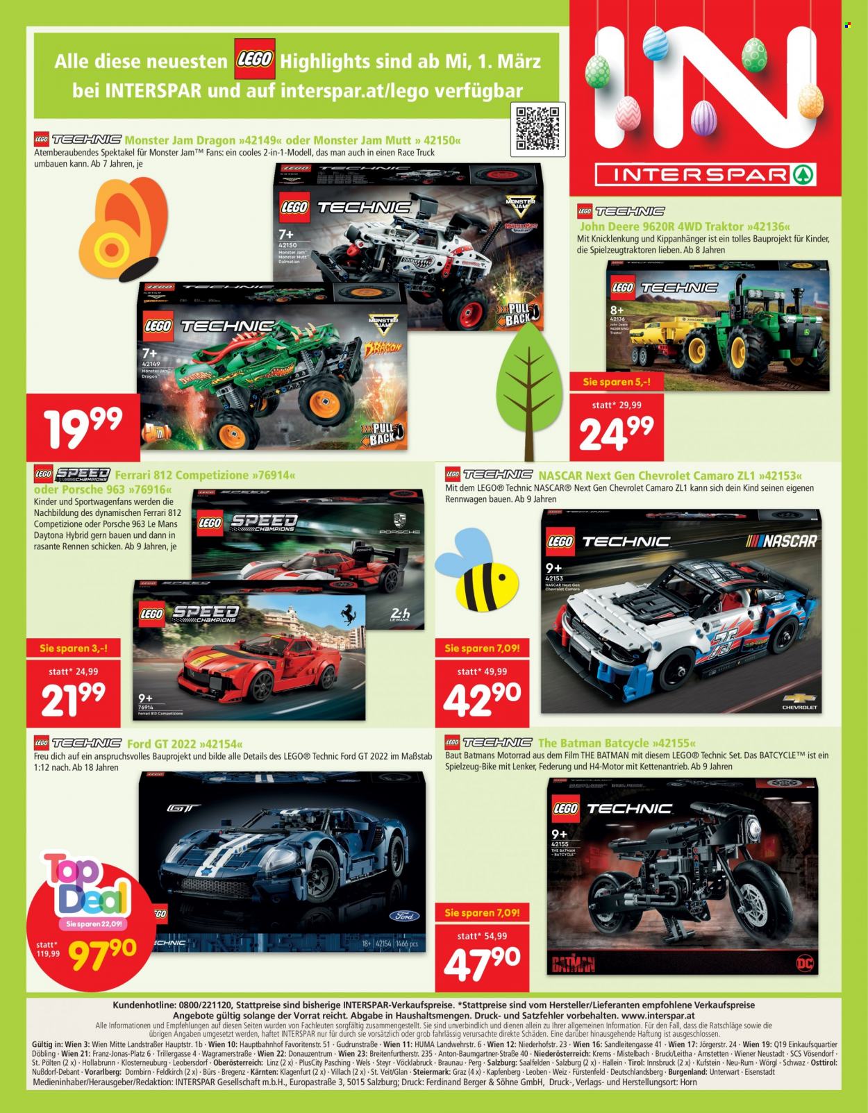 Angebote INTERSPAR - 23.2.2023 - 12.4.2023 - Verkaufsprodukte - Wels, Berger, Alkohol, Rum, Baumgartner, LEGO Technic, LEGO, Spielzeug. Seite 20.