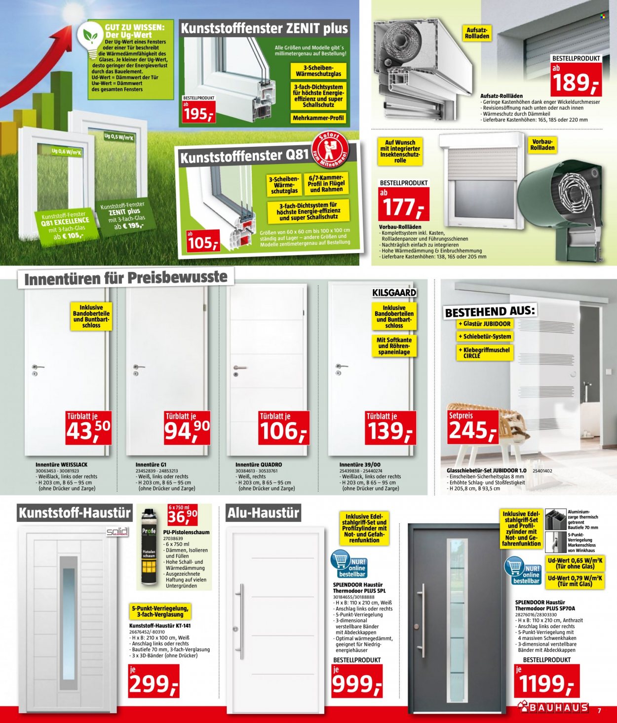Angebote Bauhaus - 1.3.2023 - 1.4.2023 - Verkaufsprodukte - Weißlack, Glastür. Seite 7.