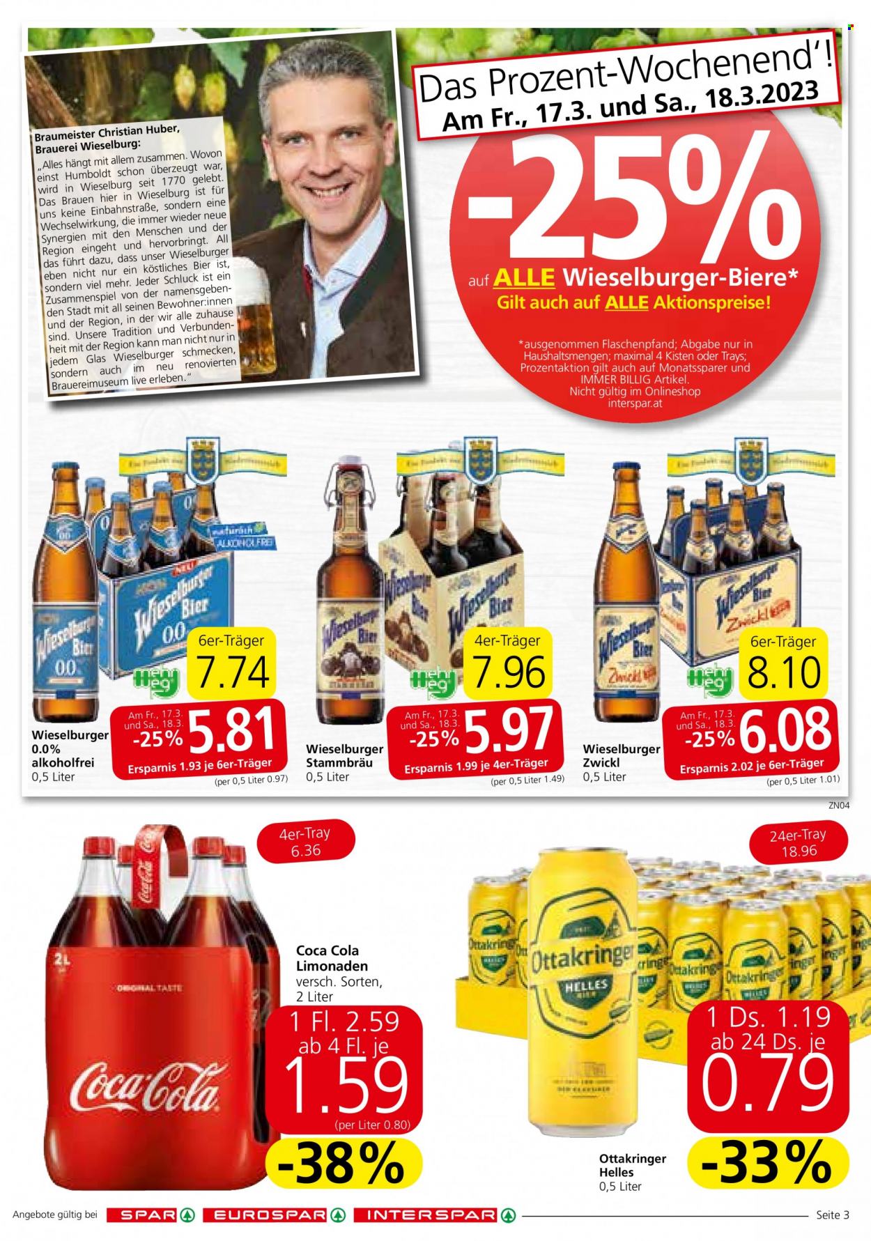 Angebote SPAR - 16.3.2023 - 29.3.2023 - Verkaufsprodukte - Coca-Cola, Cola, Getränk, Limonade. Seite 3.