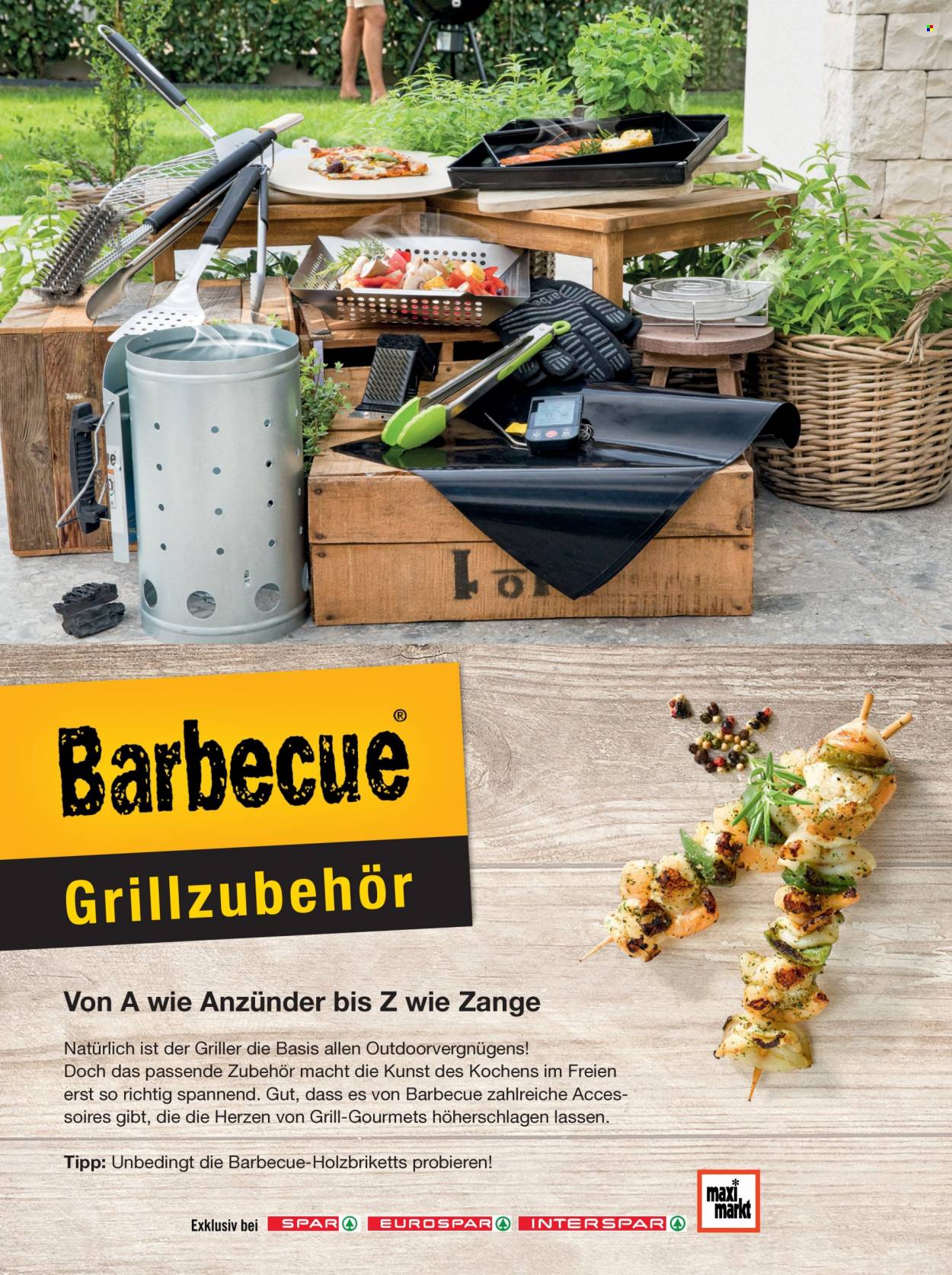 Angebote INTERSPAR - Verkaufsprodukte - Grill, Briketts, Grillzubehör, Holzbriketts. Seite 28.