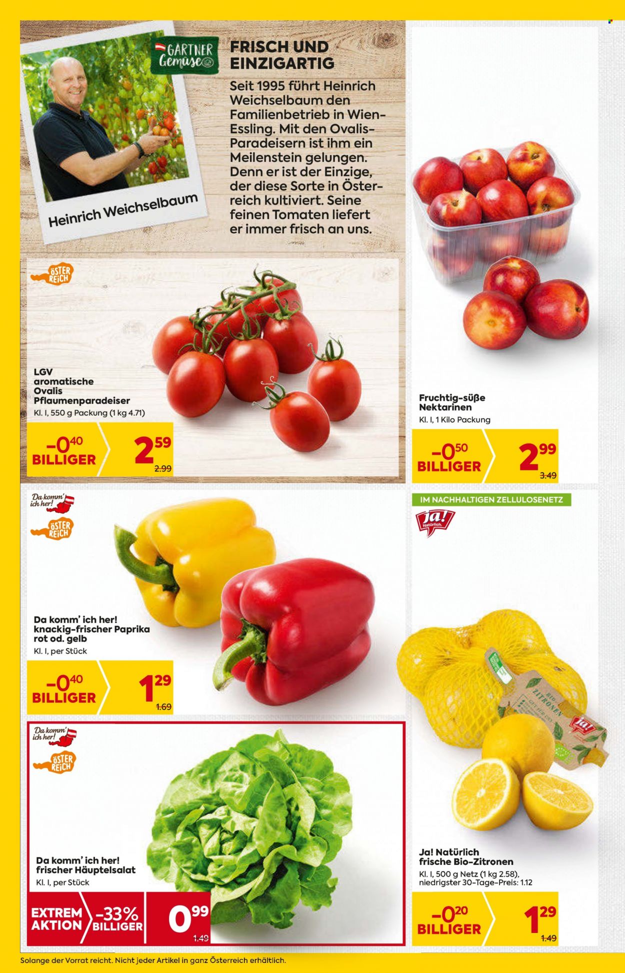 Angebote Billa - 25.5.2023 - 31.5.2023 - Verkaufsprodukte - Zitronen, Nektarinen, Bio-Obst, Paprika, Tomaten. Seite 6.