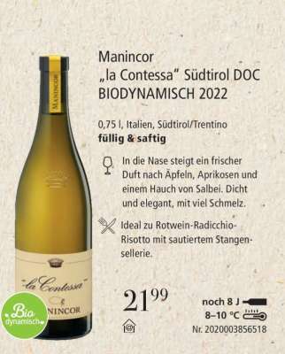 Manincor „la Contessa“ Südtirol DOC BIODYNAMISCH 2022