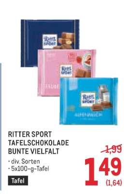 RITTER SPORT TAFELSCHOKOLADE BUNTE VIELFALT