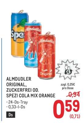 Almdudler Original, Zuckerfrei od. Spezi Cola - Mix Orange