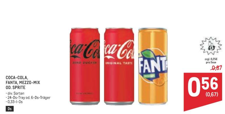 COCA-COLA, FANTA, MEZZO-MIX OD. SPRITE
