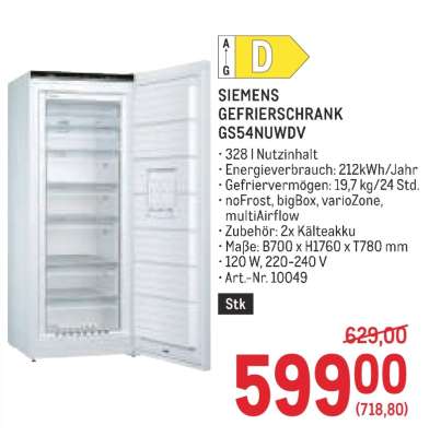 SIEMENS GEFRIERSCHRANK GS54NUWDV