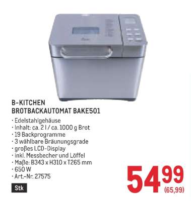 B-KITCHEN BROTBACKAUTOMAT BAKE501