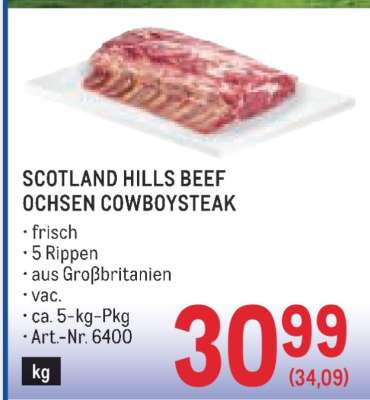 Scotland Hills Beef Ochsen Cowboysteak