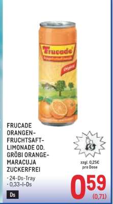 FRUCADE ORANGEN-FRUCHTSAFT-LIMONADE OD. GRÖBI ORANGE-MARACUJA ZUCKERFREI