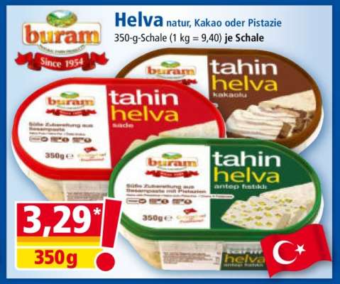 Helva natur, Kakao oder Pistazie