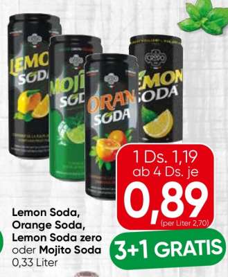 Lemon Soda, Orange Soda, Lemon Soda zero oder Mojito Soda