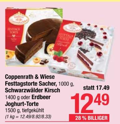 Coppenrath & Wiese Festtagstorte Sacher, Schwarzwälder Kirsch oder Erdbeer Joghurt-Torte