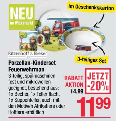 Porzellan-Kinderset Feuerwehrman