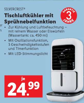 SILVERCREST® Tischluftkühler mit Sprühnebelfunktion
