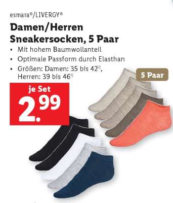Damen/Herren Sneakersocken, 5 Paar
