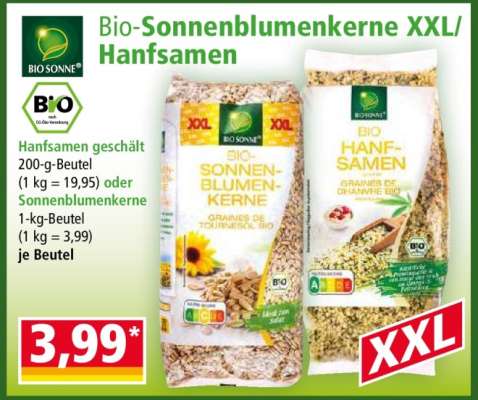 Bio-Sonnenblumenkerne XXL/Hanfsamen