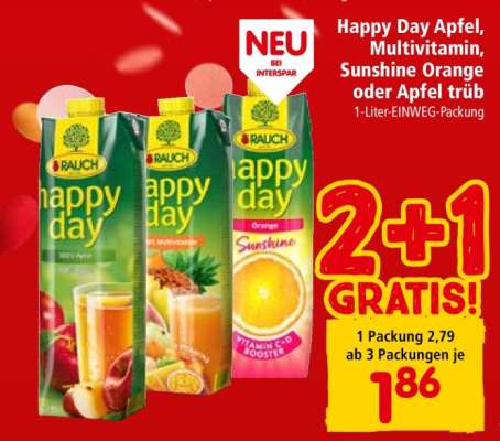 Happy Day Apfel, Multivitamin, Sunshine Orange oder Apfel trüb