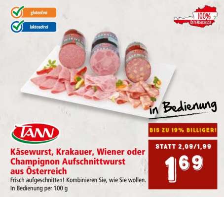 Käsewurst, Krakauer, Wiener oder Champignon Aufschnittwurst aus Österreich