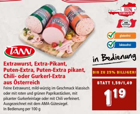 Extrawurst, Extra-Pikant, Puten-Extra, Puten-Extra pikant, Chili- oder Gurkerl-Extra aus Österreich
