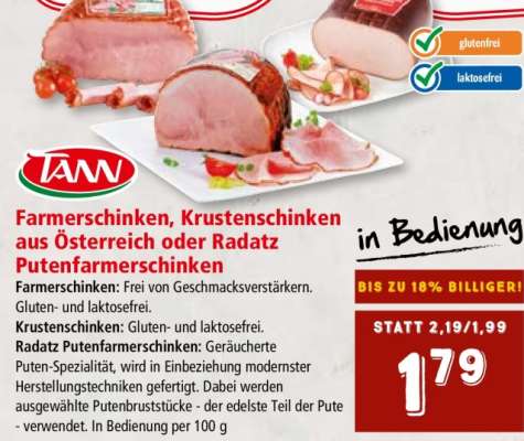 Farmerschinken, Krustenschinken aus Österreich oder Radatz Putenfarmerschinken