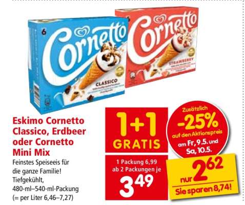 Eskimo Cornetto Classico, Erdbeer oder Cornetto Mini Mix