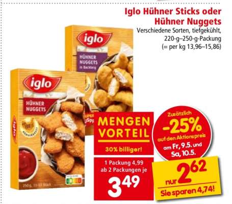 Iglo Hühner Sticks oder Hühner Nuggets