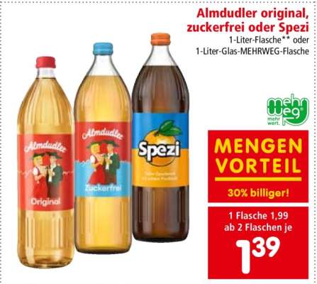 Almdudler Original, Zuckerfrei oder Spezi