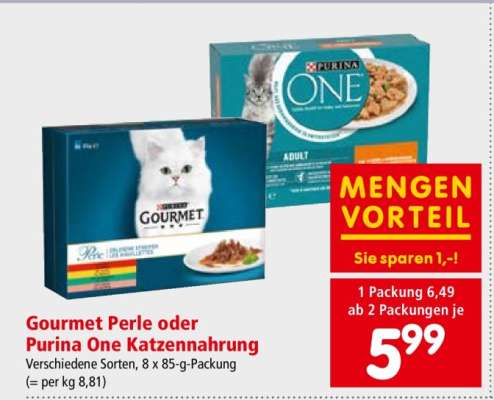 Gourmet Perle oder Purina One Katzennahrung