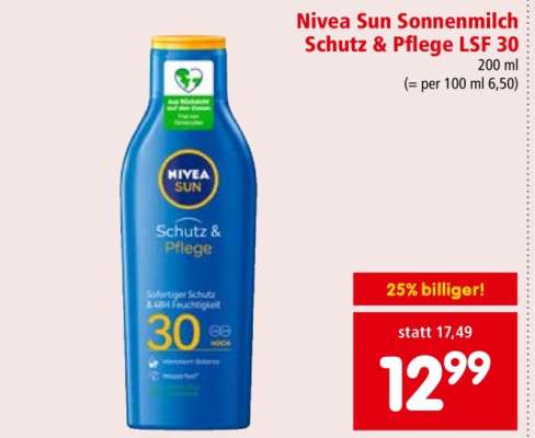 Nivea Sun Sonnenmilch Schutz & Pflege LSF 30